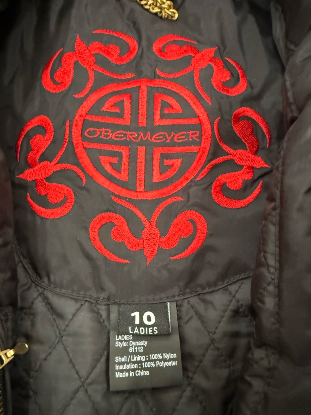 Obermeyer Y2K Black Ski Jacket with Red Embroidered trim & Faux Fur Collar - Picture 5 of 9